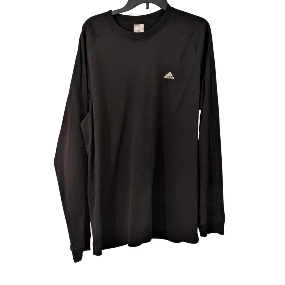 Adidas Mens Black Performance Long Sleeve Training Shirt Logo Crew Neck XL